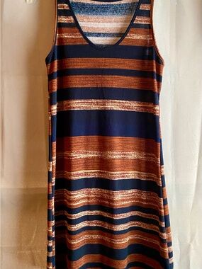 SHEIN Navy and Copper Striped Sleeveless Dress